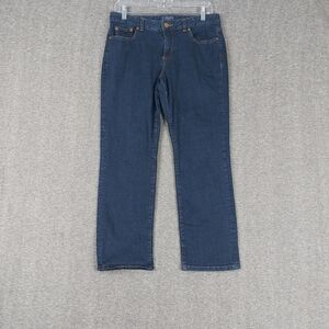 CHAPS DENIM PETITE MADDEN STRAIGHT WOMENS DARK WASH CLASSIC BLUE JEANS SIZE 8P